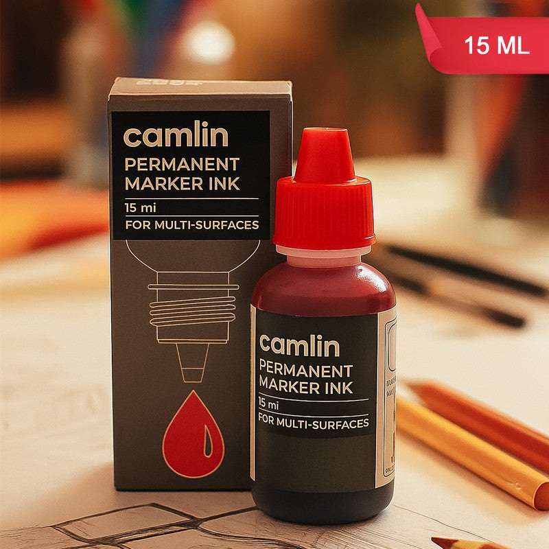 Camlin Permanent Marker Ink 15 ml  Red Color Refill Ink for Multi-Surfaces