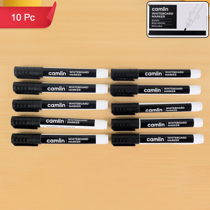 Camlin Whiteboard Marker  Black Color Bold Writing Refillable Markers (Pack of 10)
