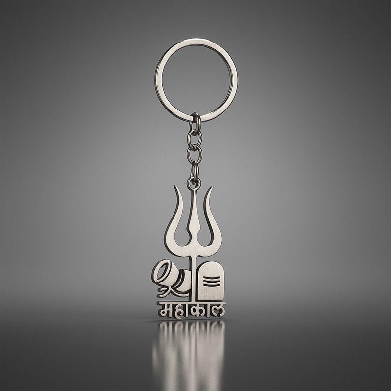 Mahakal Trishul & Shivling Design Metal Keychain – (1 Pc)