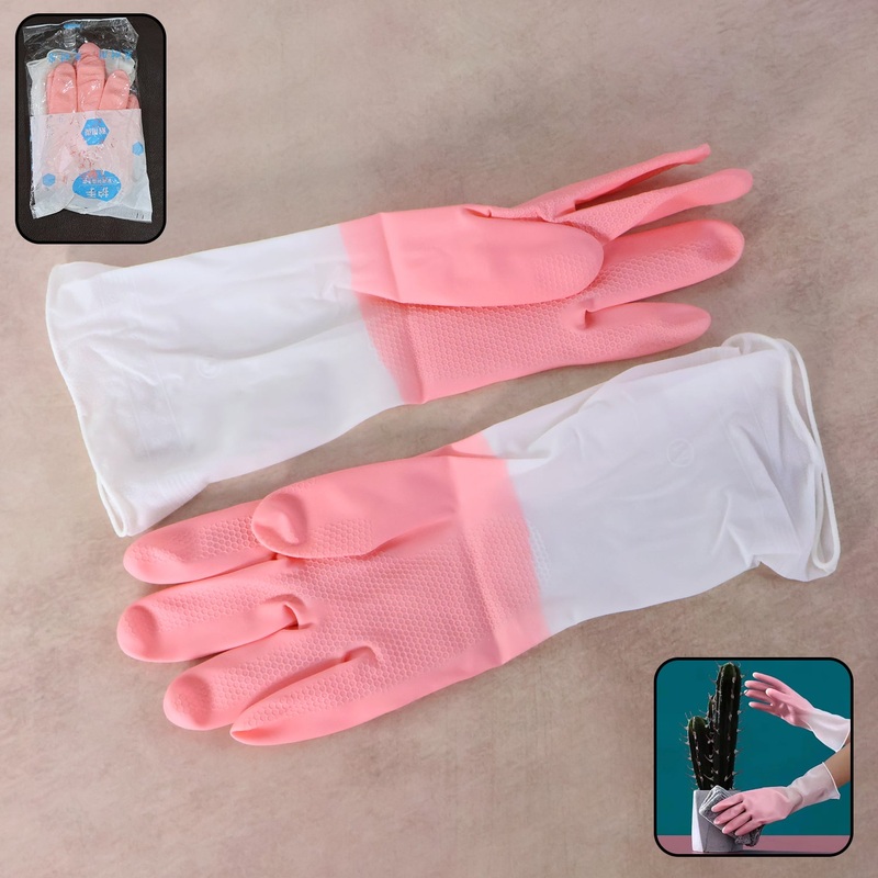 Medium Reusable Long-Cuff Household Cleaning Gloves – (1 Pair)
