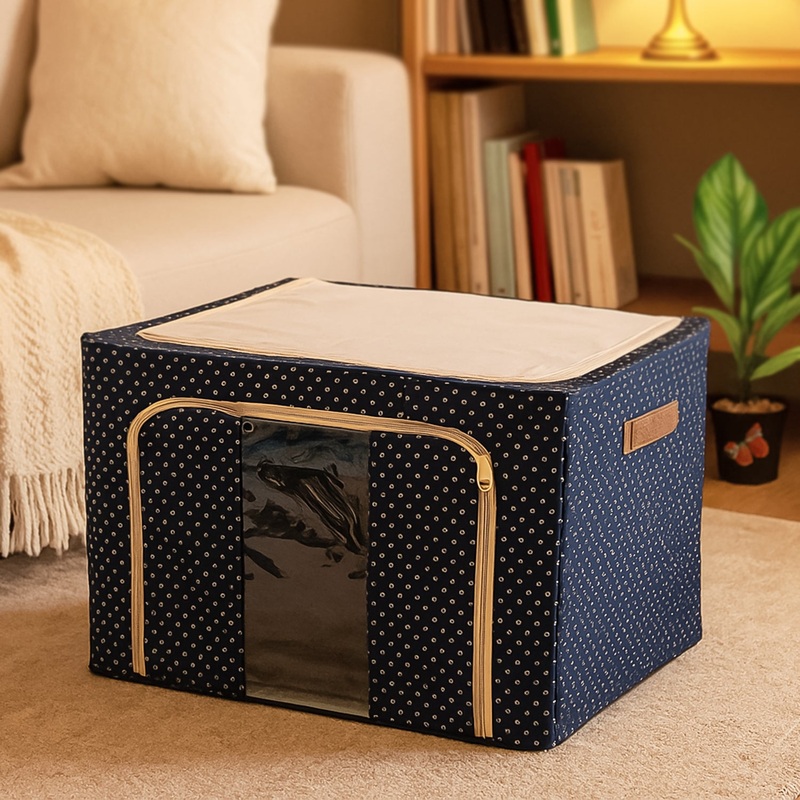 Foldable Steel-Frame Clothes Storage Box – (50×40 Cm)
