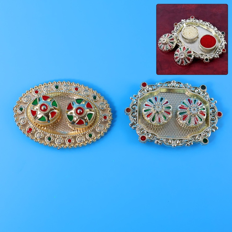 Meenakari RoliChawal Pooja Thali –  (1 Pc / Mix design)