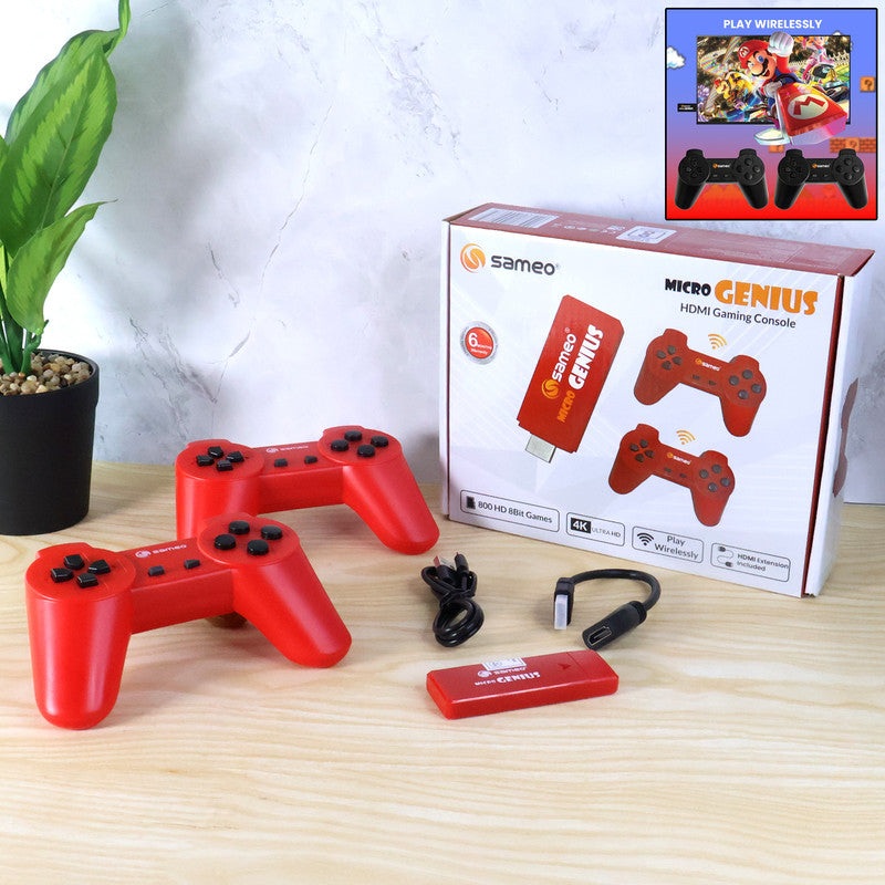 Sameo Micro Genius HDMI Gaming Console with Dual Wireless Controllers  Plug and Play Retro Game System with 800 Built-in Games