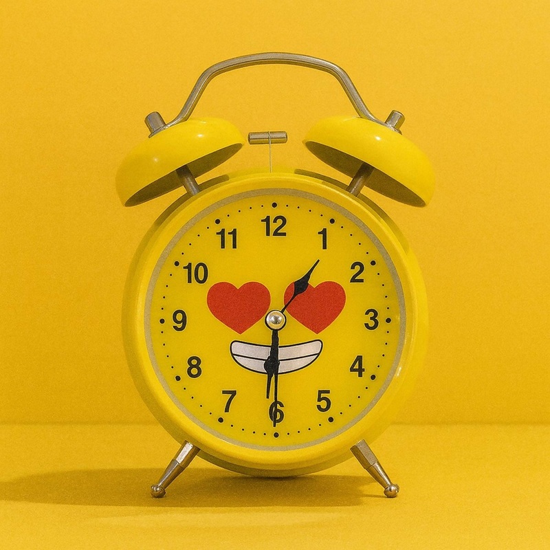 Cute Yellow Smiley Face Alarm Clock for Kids & Adults | Vintage Twin Bell Design, Loud Alarm, Battery Operated, Decorative Cartoon Emoji Table Clock for Bedroom, Study & Gift