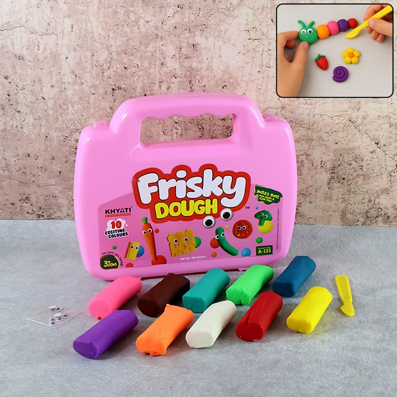 Khyati Frisky Dough 10 Color Set with Tools  Non-Sticky, Stain-Free Modelling Clay (Pink,Blue)
