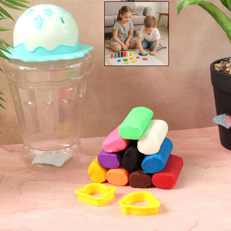 Khyati Frisky Dough 12 Color Set in Ice-Cream Cup Container  Non-Sticky, Stain-Free Modelling Clay with Shape Moulds for Kids (Blue,Pink)
