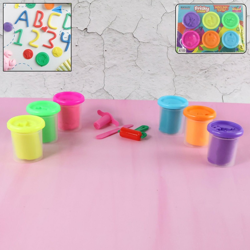 Khyati Frisky Dough Play Set  6 Vibrant Colors Non-Sticky, Stain-Free Modelling Clay with Shape Moulds & Tools for Kids (3+ Years)
